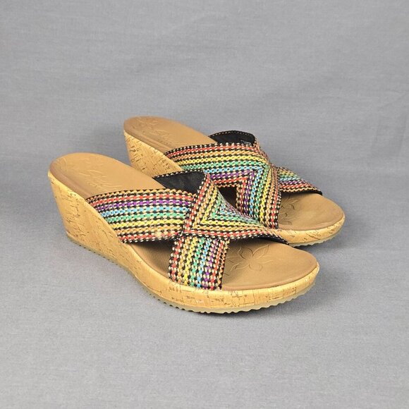 Skechers Cali Beverlee Delighted Cork Wedge Sandals Size 9 Multicolor Luxe Foam - Picture 1 of 16